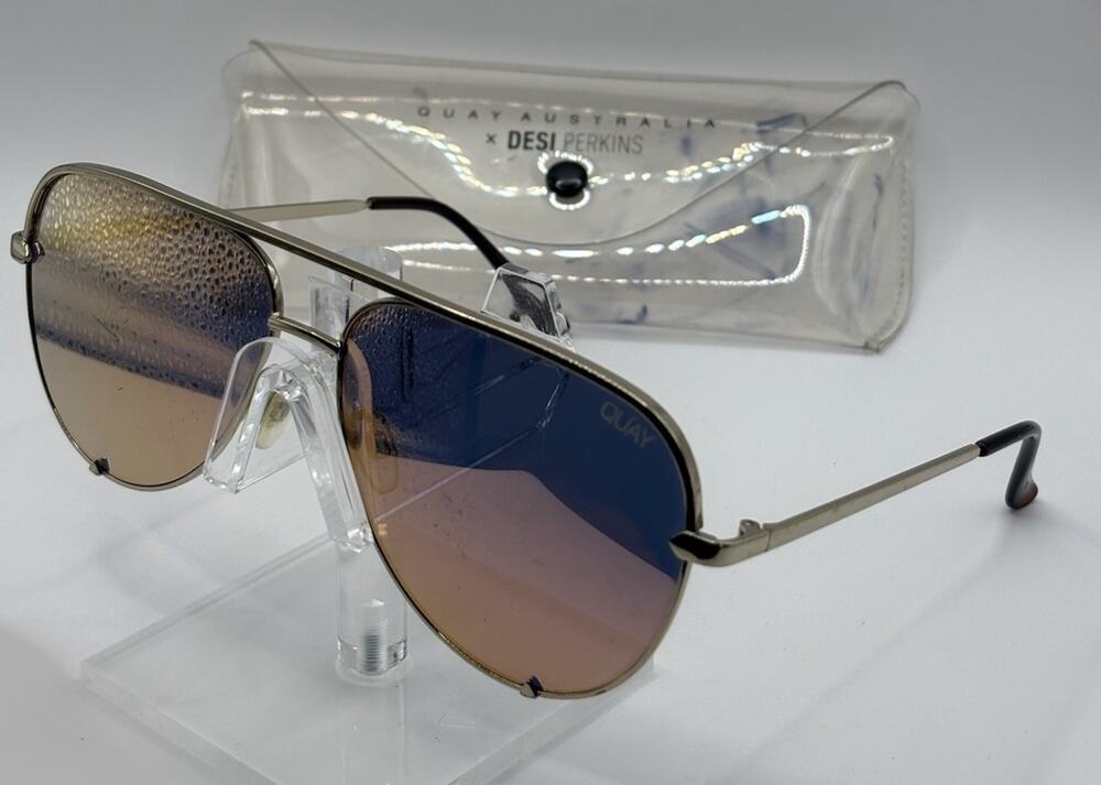 Quay x Desi Perkins High Key 126 Gold Aviator Sunglasses With Case